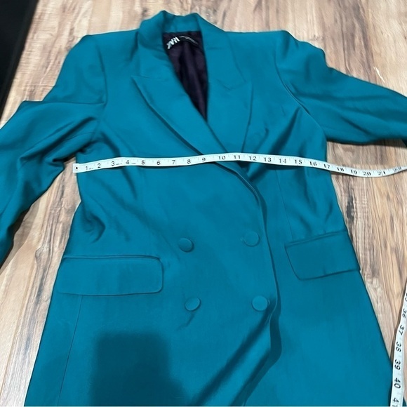 Zara Long Buttoned Blazer in Green Blue - Picture 11 of 16